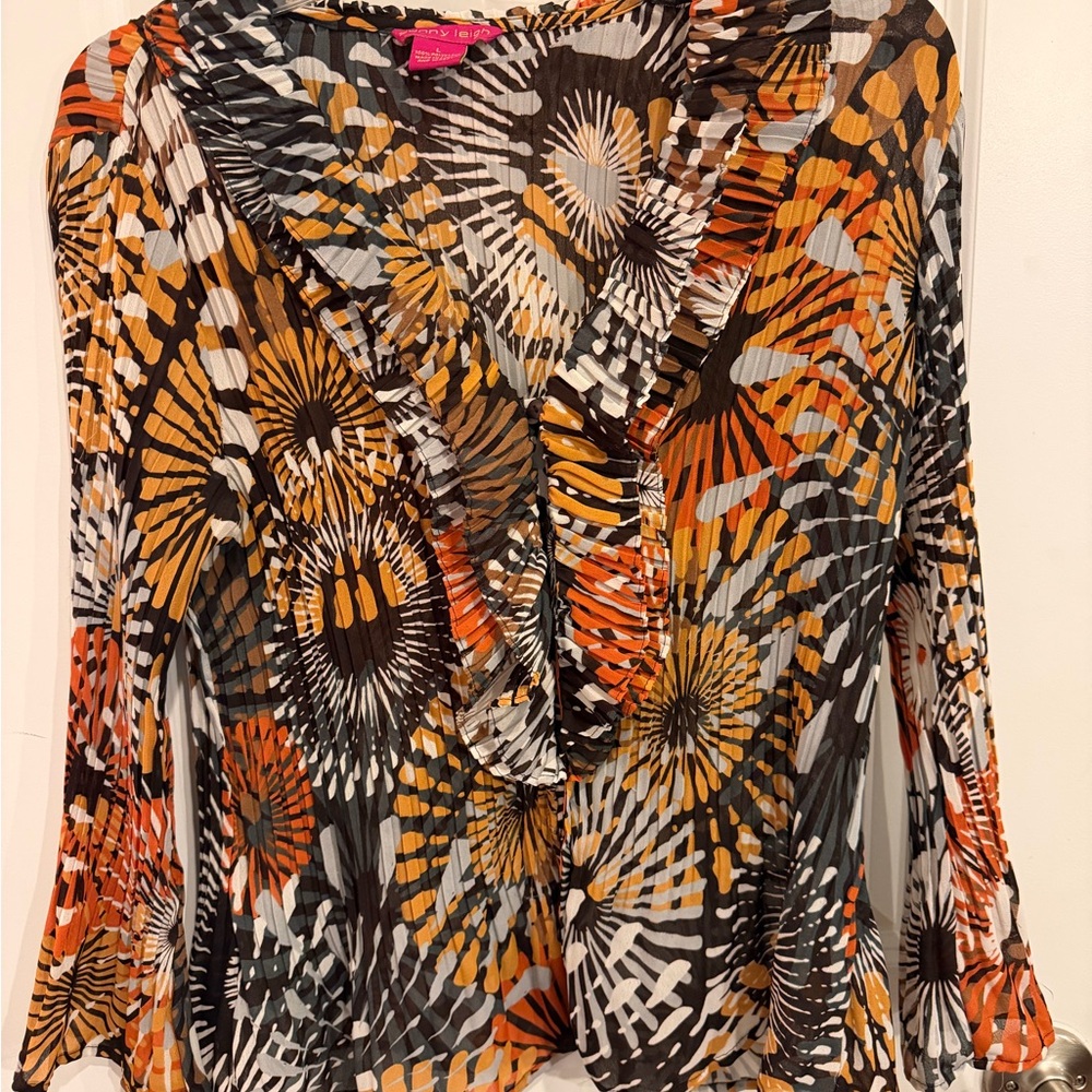 Sunny Leigh Orange Black White Blouse